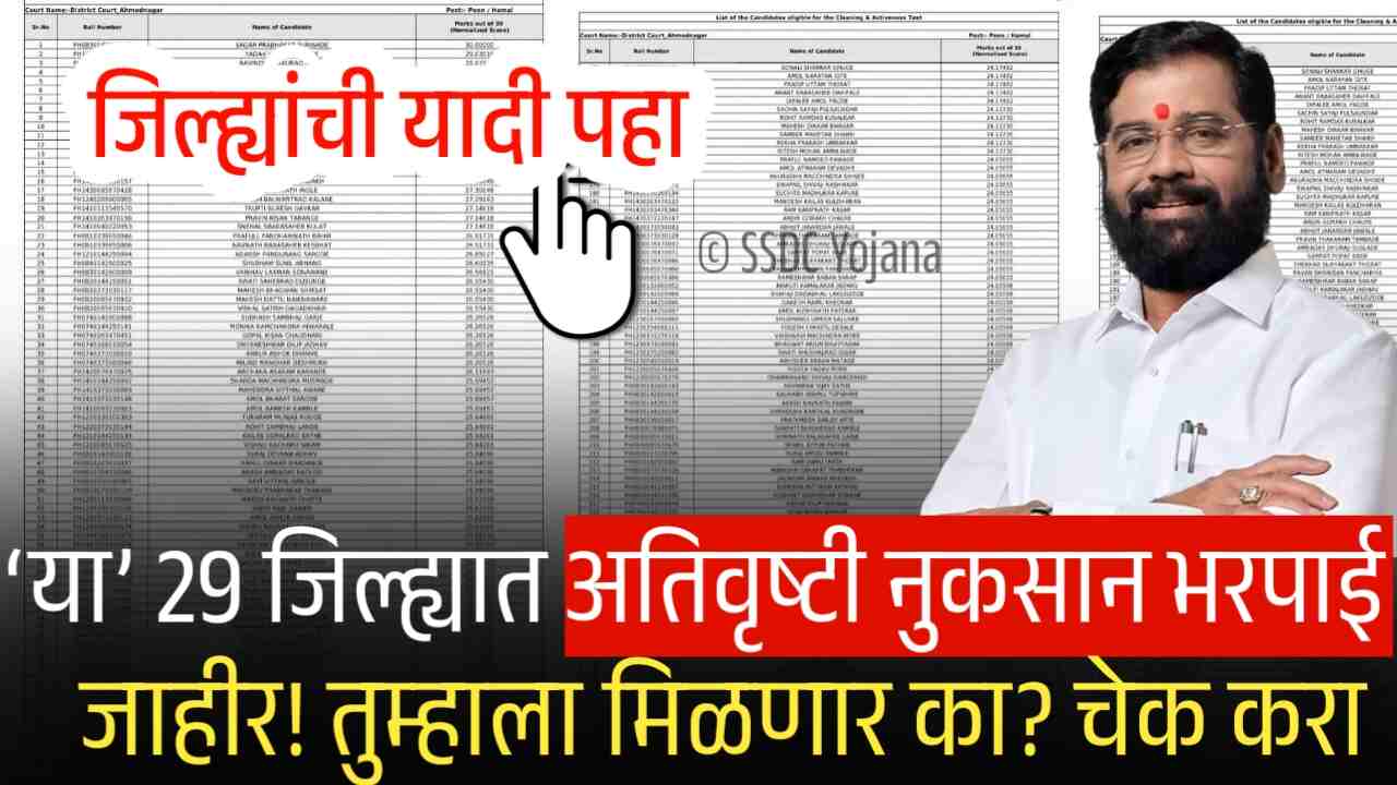 अतिवृष्टी नुकसान भरपाई या 29 जिल्ह्यातील शेतकऱ्यांना मिळणार; यादी पहा Ativrushti Nuskan Bharpai List