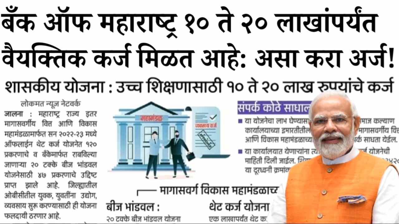 महाराष्ट्र ग्रामीण बँकेत 20 लाखांपर्यंत बिनव्याजी वैयक्तिक कर्ज मिळत आहे; ऑनलाइन अर्ज करण्याची प्रक्रिया पहा Bank of Maharashtra loan