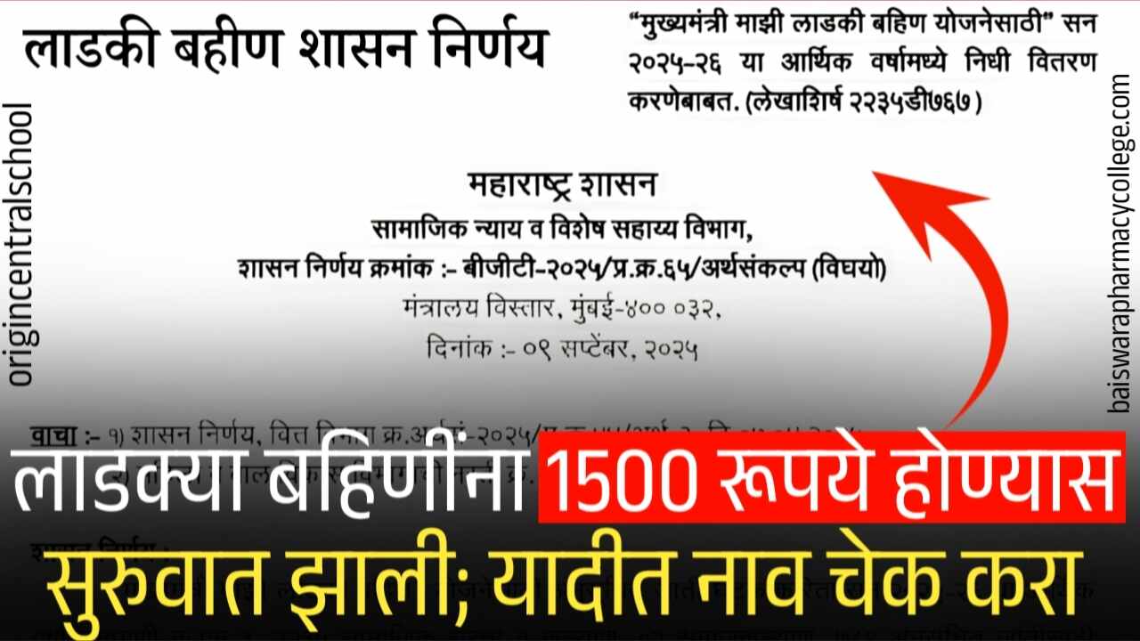 पैसे आले!! लाडकी बहीण योजनेचे 1500 रूपये जमा होण्यास सुरुवात शासन निर्णय पहा Ladki Bahin Yojana Hafta Yadi